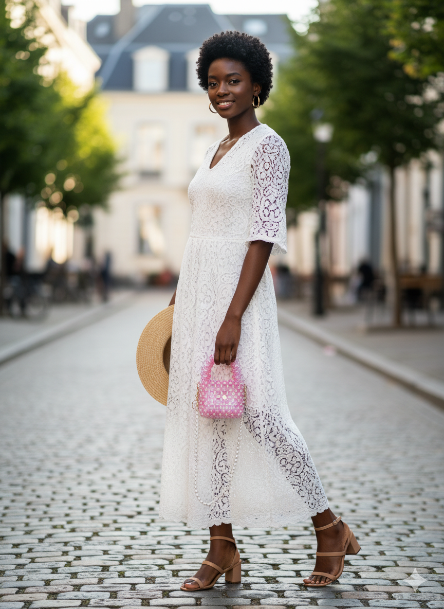 Modell mit kleiner rosa Tasche